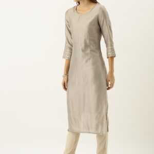 Taavi Women Woven Legacy Solid Straight Sustainable Kurta With