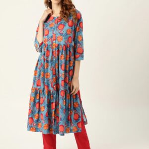 Sangria Women Anaanas Print Tiered A-line Kurta