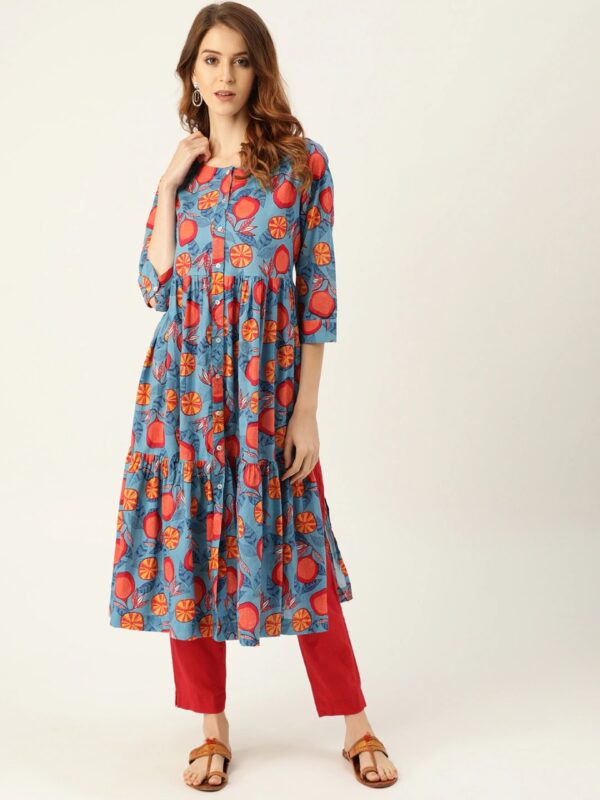 Sangria Women Anaanas Print Tiered A-line Kurta