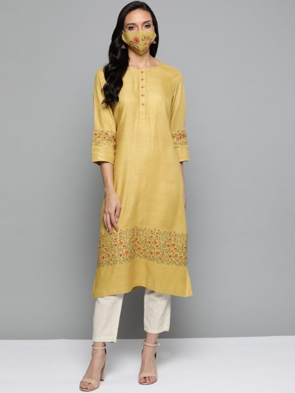 HERE&NOW Women Printed Detail Straight Kurta