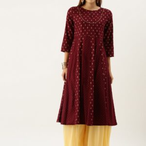 House of Pataudi Women Foil Printed A-Line Cotton Kurta