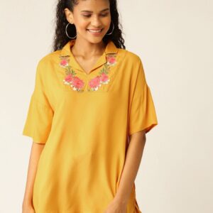 DressBerry Women Floral Embroidered Detail A-Line Top