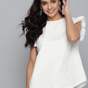 HERE&NOW Women Solid Styled Back Pure Cotton Top