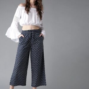 HERE&NOW Women Printed Cropped Wide Leg Palazzos