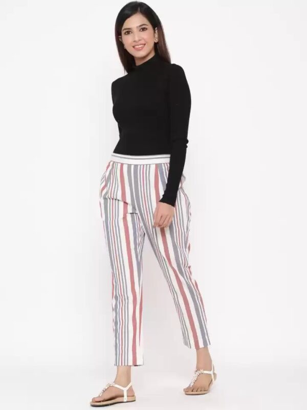 Juniper  Slim Fit Women Cotton Striped Straight Pants