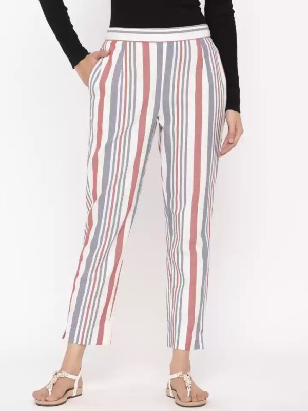 Juniper  Slim Fit Women Cotton Striped Straight Pants