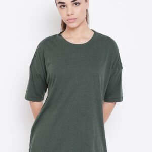 ADIDAS Women Olive Green Solid MH 3 Stripe T-Shirt