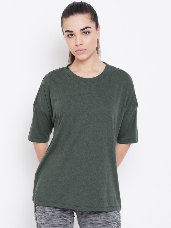 ADIDAS Women Olive Green Solid MH 3 Stripe T-Shirt