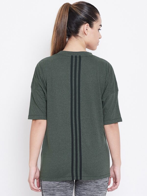 ADIDAS Women Olive Green Solid MH 3 Stripe T-Shirt