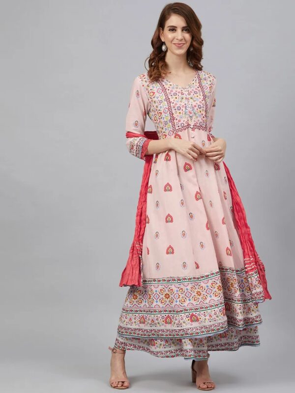 Juniper Cambric Printed Anarkali Kurta with Dupatta