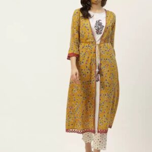 Juniper  Women Floral Print Cotton Blend Frontslit Kurta