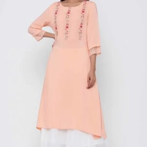 Juniper Womens Rayon Embroidered Straight Kurta With Lace Detailing