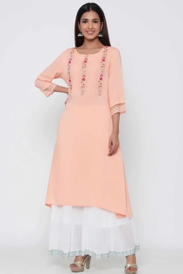 Juniper Womens Rayon Embroidered Straight Kurta With Lace Detailing