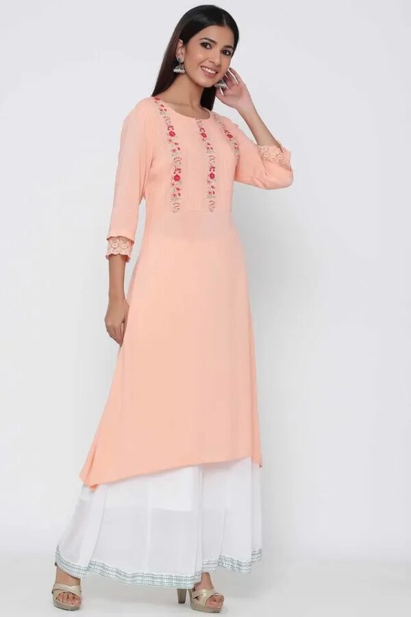 Juniper Womens Rayon Embroidered Straight Kurta With Lace Detailing