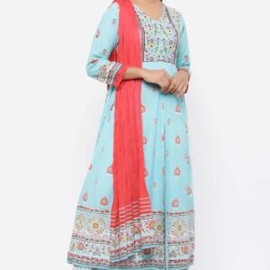 Juniper Cambric Printed Anarkali Kurta With Dupatta