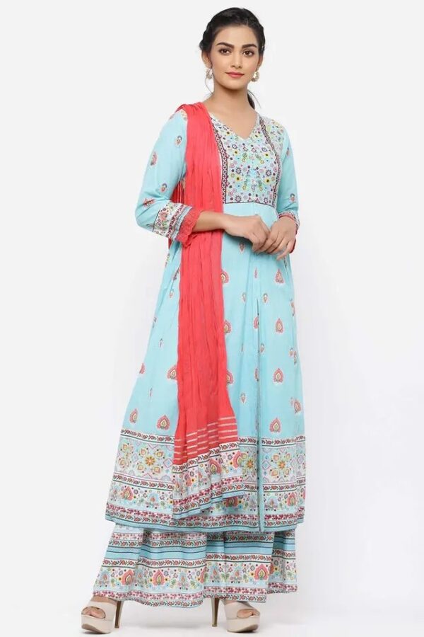 Juniper Cambric Printed Anarkali Kurta With Dupatta