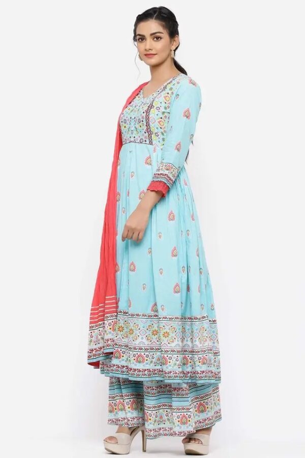 Juniper Cambric Printed Anarkali Kurta With Dupatta