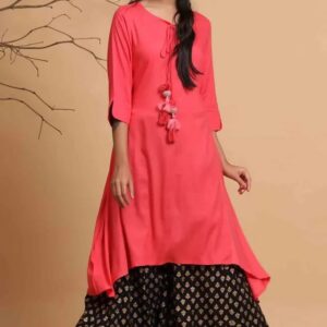 Juniper Solid Key Hole Neck Asymmetrical Womens Kurta