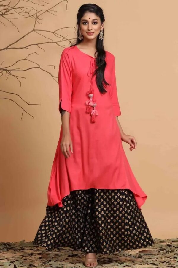 Juniper Solid Key Hole Neck Asymmetrical Womens Kurta