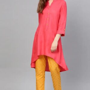 Juniper Womens High Low Fit Mandarin Collar Slub Kurta