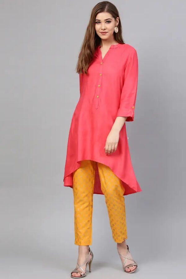 Juniper Womens High Low Fit Mandarin Collar Slub Kurta