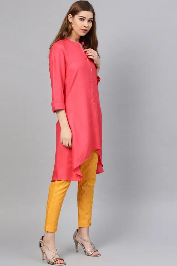 Juniper Womens High Low Fit Mandarin Collar Slub Kurta