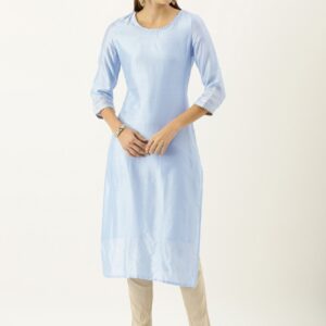 Taavi Women Woven Legacy Solid Straight Sustainable Kurta With Taping Detail