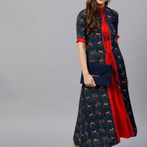 GERUA Women Printed Panelled A-Line Kurta