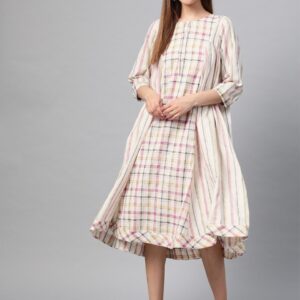 Sangria Women Checked Asymmetric A-Line Dress