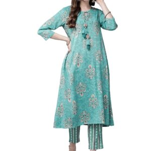 Juniper Rayon Slub Printed A-Line Kurta Pant Set