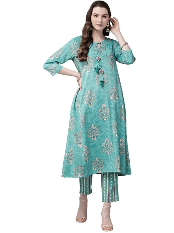 Juniper Rayon Slub Printed A-Line Kurta Pant Set