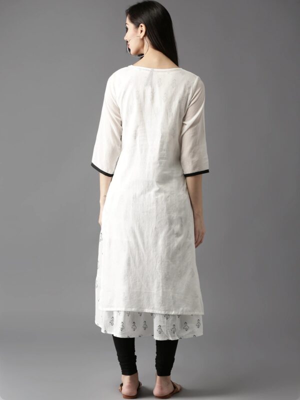 HERE&NOW Women White Printed Straight Layered Kurta