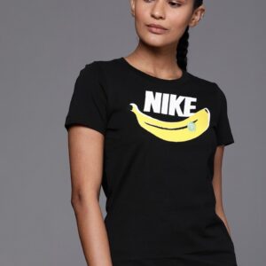 Nike Women Standard Fit Printed Round Neck Pure Cotton T-shirt