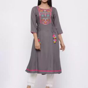 Juniper  Women Embroidered Rayon A-line Kurta