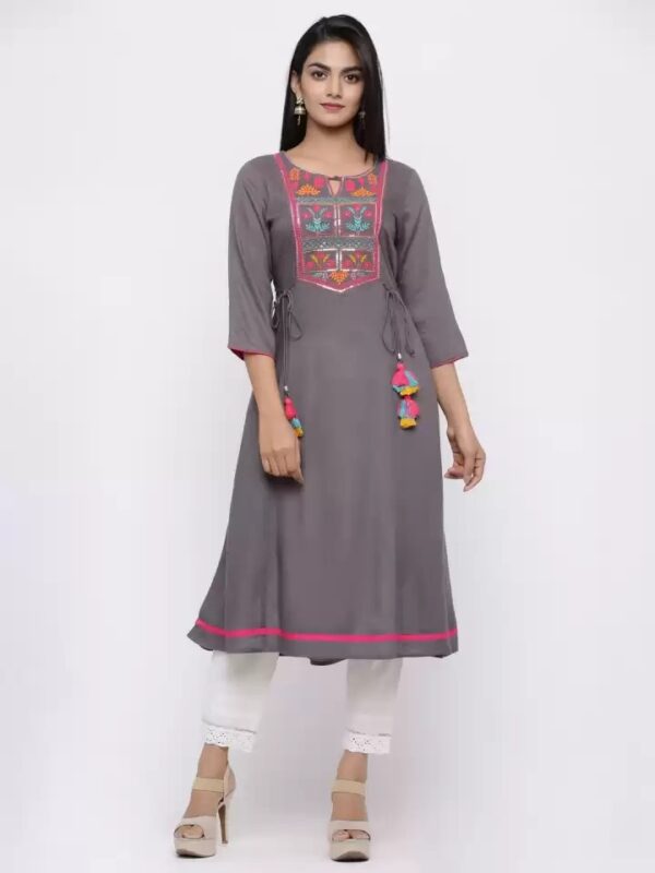 Juniper  Women Embroidered Rayon A-line Kurta