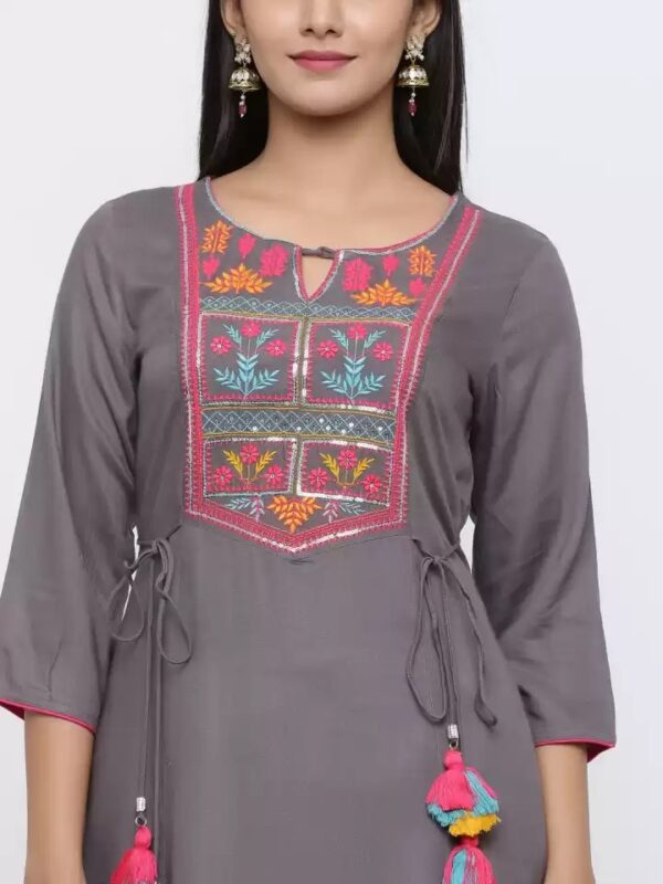 Juniper  Women Embroidered Rayon A-line Kurta