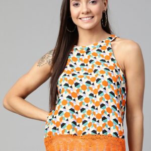 HERE&NOW Women Printed Top with Lace Inserts