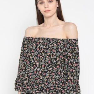 Ginger by Lifestyle Women Black Floral Print Bardot Top