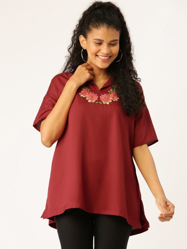 DressBerry Women Floral Embroidered Detail A-Line Top