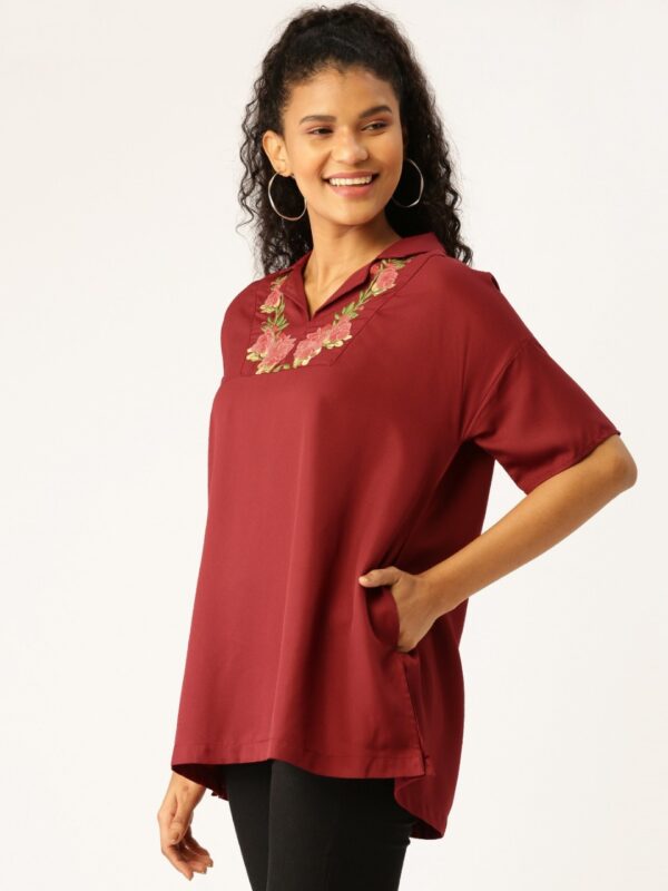 DressBerry Women Floral Embroidered Detail A-Line Top