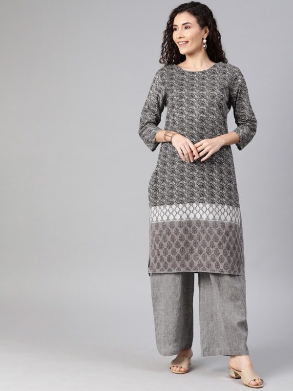 Anouk Women Grey & Black Printed Kurta with Palazzos