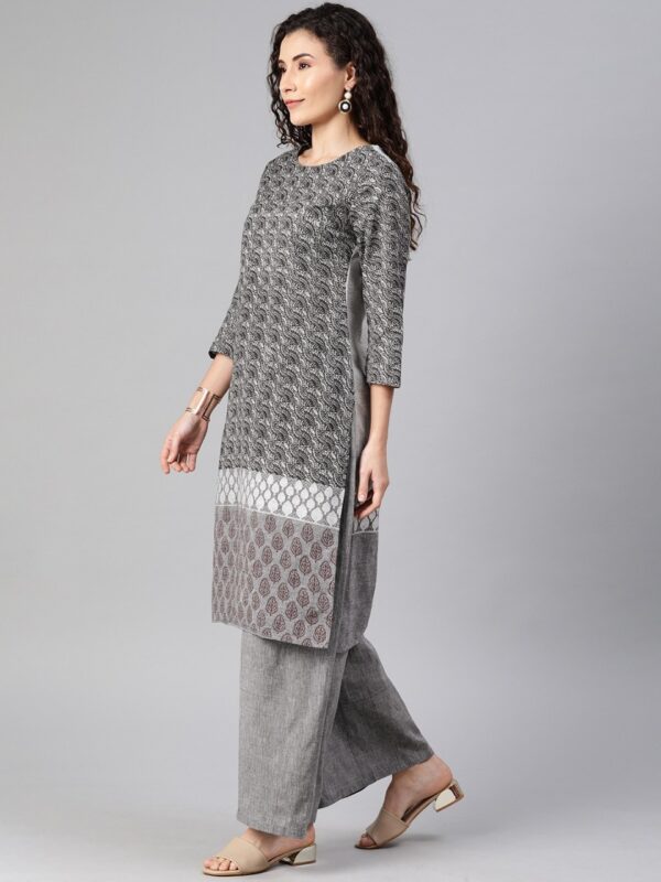 Anouk Women Grey & Black Printed Kurta with Palazzos