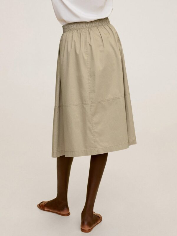 MANGO Khaki Gathered Pure Cotton A-Line Skirt with Button Detailing