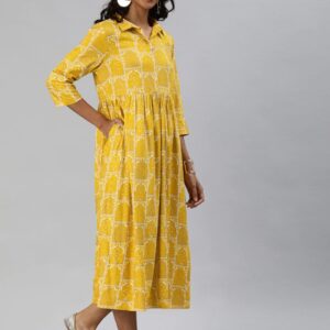 Anouk Women Mustard Yellow & White Printed A-Line Kurta