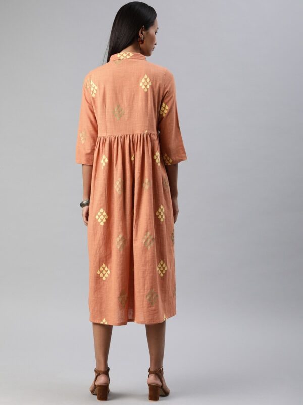 Anouk Women Gold-Toned Foil Printed Pleated A-Line Fusion Kurta