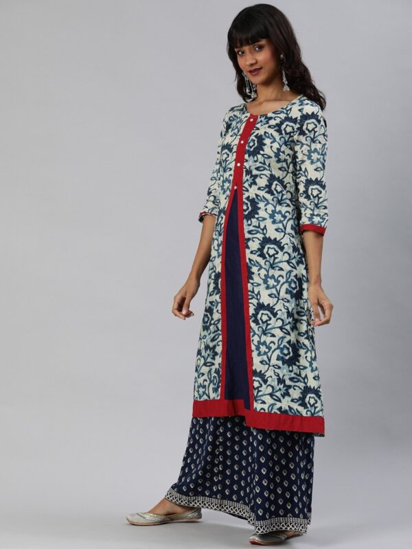 Anouk Women White & Blue Printed A-Line Kurta