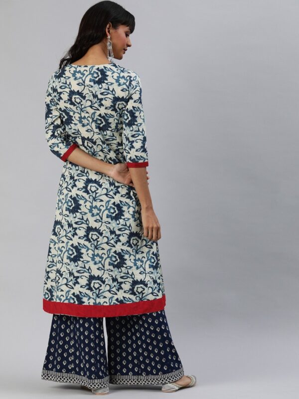 Anouk Women White & Blue Printed A-Line Kurta