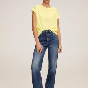 MANGO Women Yellow Solid Round Neck T-shirt