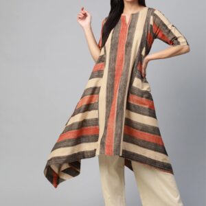 Sangria Women Striped Bagru Longline Asymmetric Sustainable Tunic