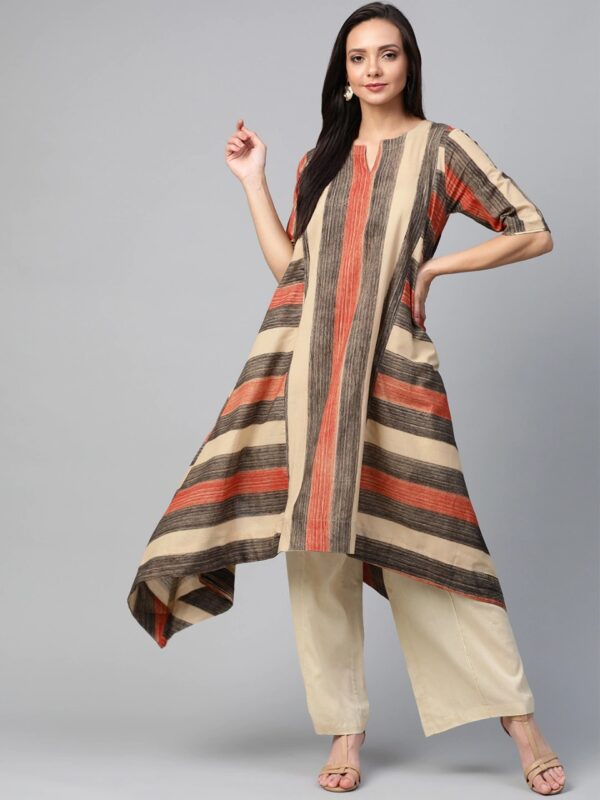 Sangria Women Striped Bagru Longline Asymmetric Sustainable Tunic